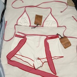 Frankie's Bikinis Red and White Gingham Bikini Set